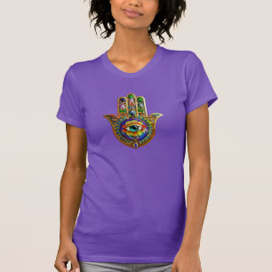 Farbige Blume Petals Türkis drittes Auge Hamsa T-Shirt