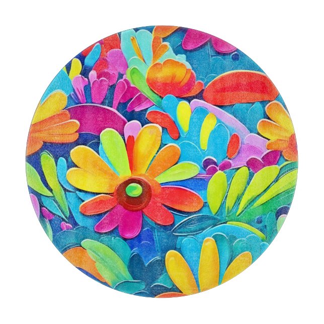 Farbige Blume Power Malerei Schneidebrett (Vorderseite)