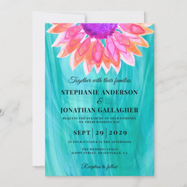 Farbige Blume QR Code Hochzeitsempfehlung Einladung (Vorderseite)