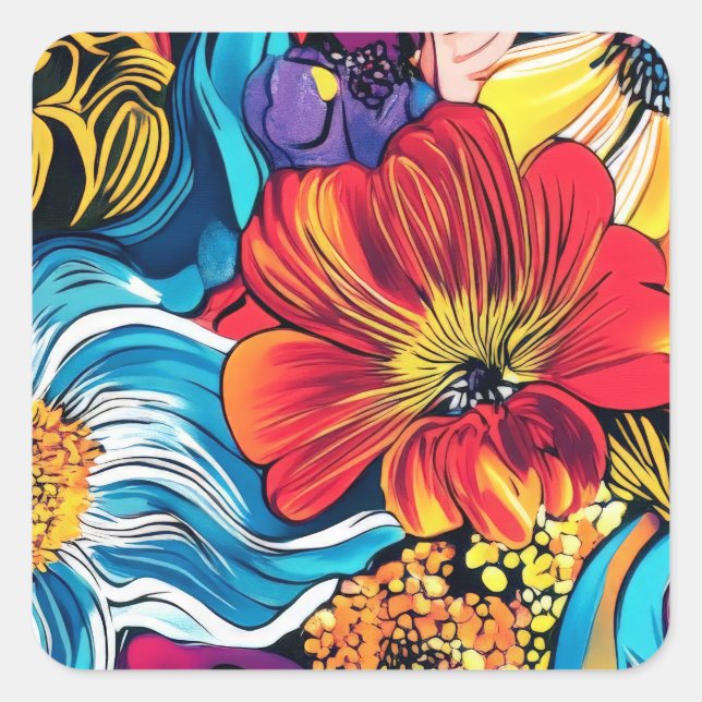 Farbige Blume Quadratischer Aufkleber (Vorderseite)