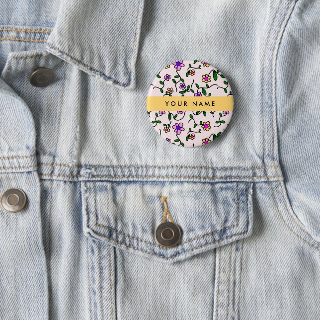 Farbige Blume, rosa Hintergrund, gelb Button (Beispiel)