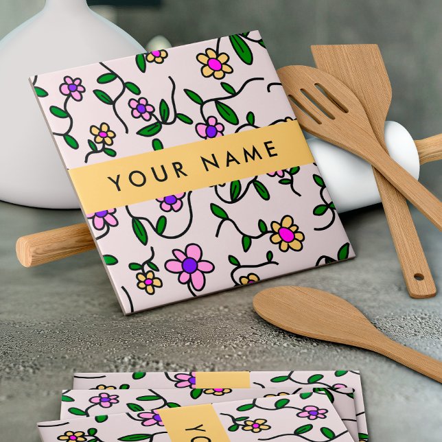 Farbige Blume, rosa Hintergrund, gelb Fliese (Von Creator hochgeladen)