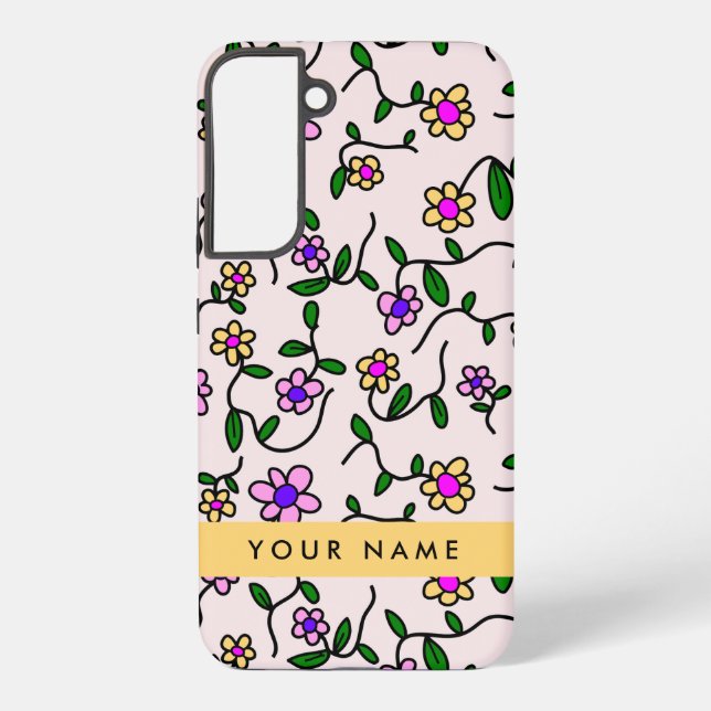 Farbige Blume, rosa Hintergrund, gelb Samsung Galaxy Hülle (Rückseite)
