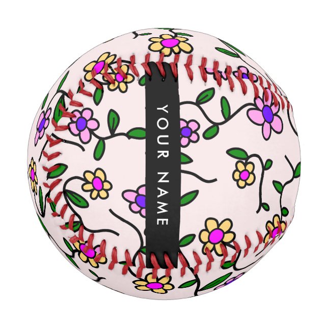 Farbige Blume, rosa Hintergrund, schwarz Baseball (Vorderseite Links)