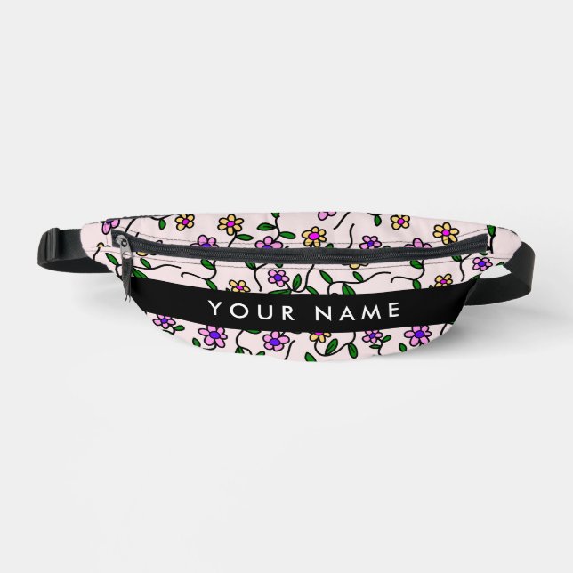 Farbige Blume, rosa Hintergrund, schwarz Bauchtasche (Vorderseite)