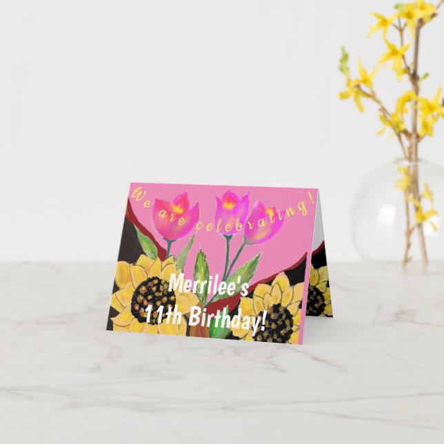 Farbige Blume Rosa Tulpen & Gelbe Sonnenblumen Karte (Gelbe Blume)