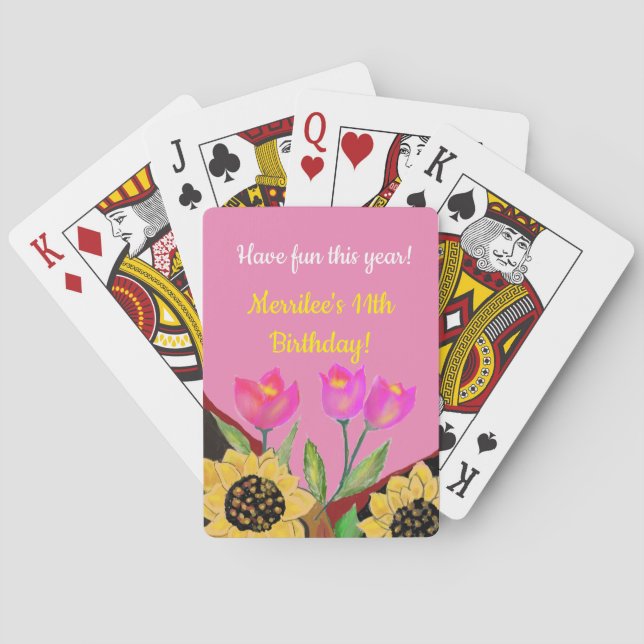 Farbige Blume Rosa Tulpen & Gelbe Sonnenblumen Spielkarten (Rückseite)