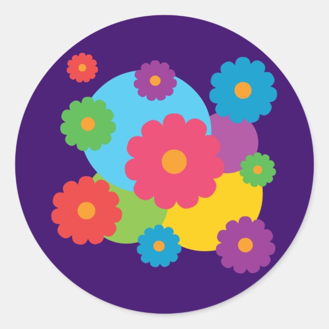 Farbige Blume Runder Aufkleber (Vorderseite)