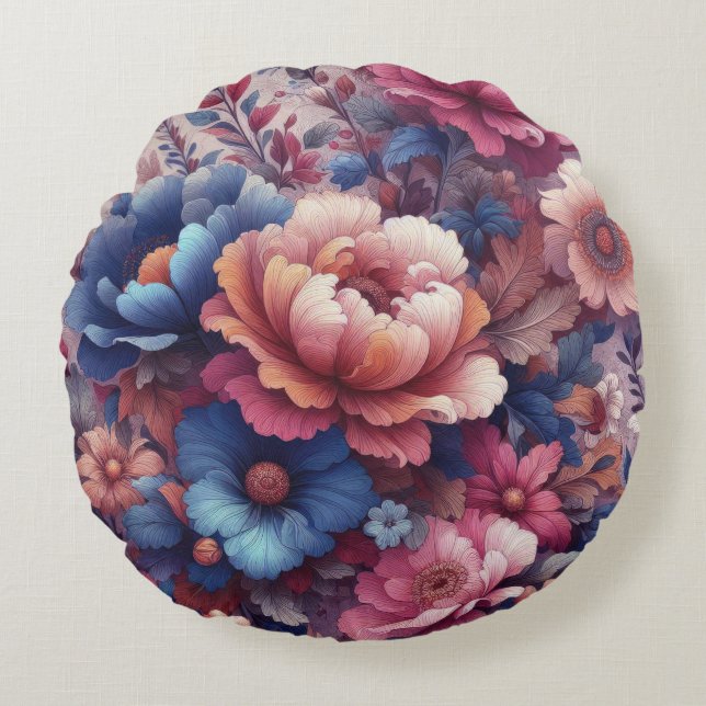 Farbige Blume Rundes Kissen (Vorderseite)