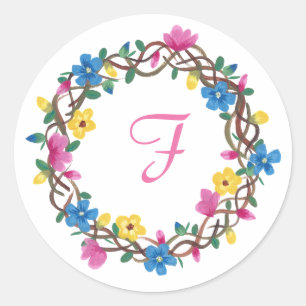 Farbige Blume Rundrahmen-Monogramm-Aufkleber Runder Aufkleber