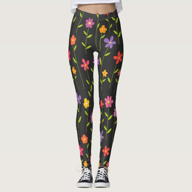 Farbige Blume schwarz Leggings (Vorderseite)
