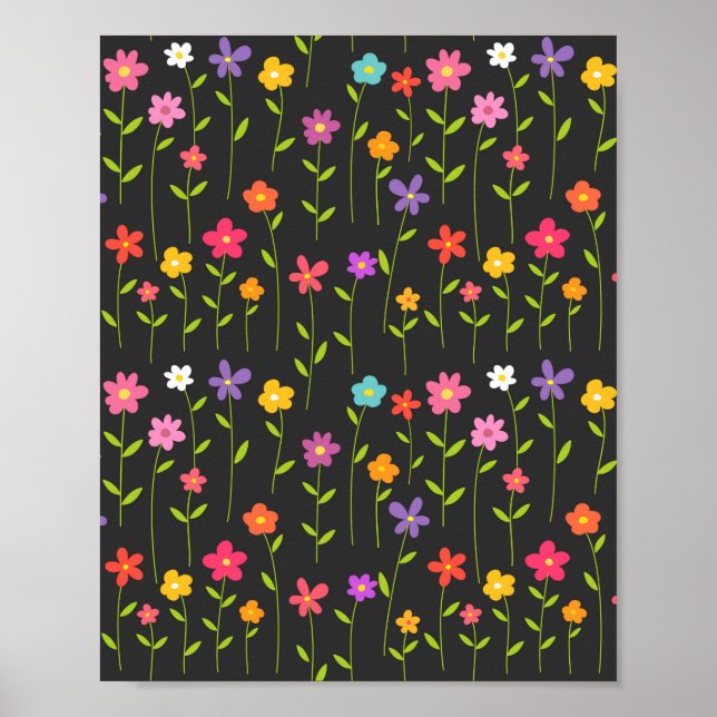 Farbige Blume schwarz Poster (Vorne)