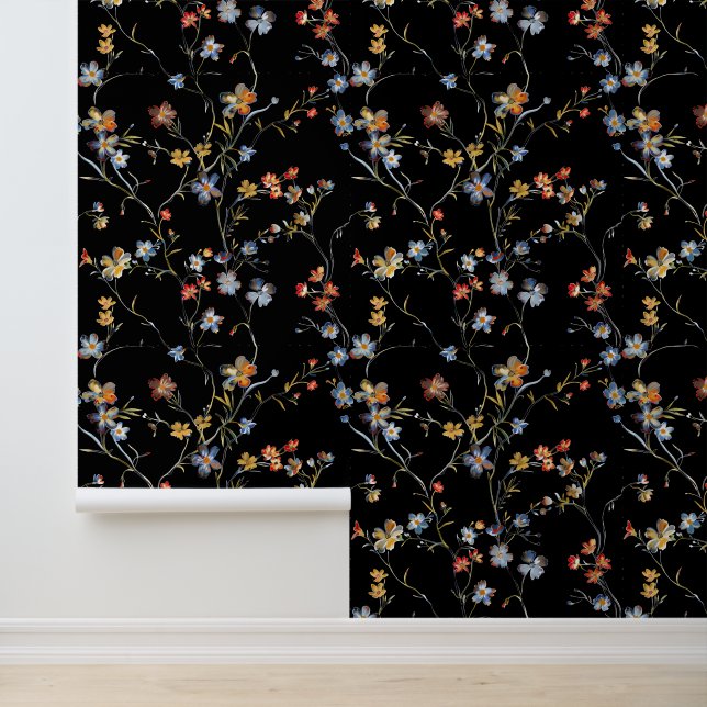 Farbige Blume schwarz Tapete (Anwendung)