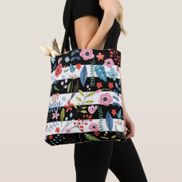 Farbige Blume über schwarz-weiß Streifen Tasche