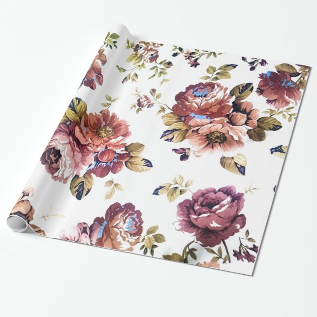 Farbige Blume über weißem Hintergrund Geschenkpapier (Ungerollt)