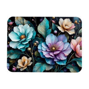 Farbige Blume und Blätter, schwarzer Hintergrund Magnet