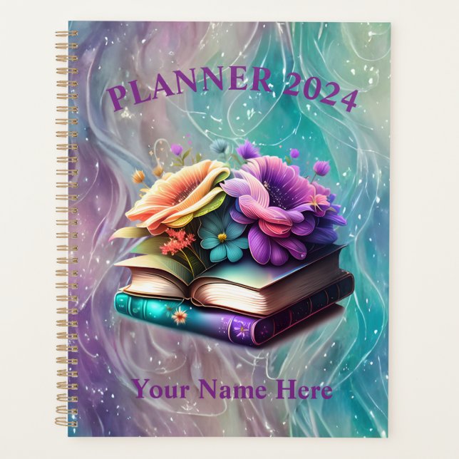 Farbige Blume und Bücher Planer (Vorderseite)