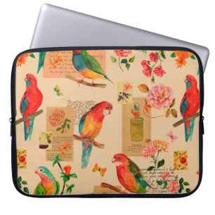 Farbige Blume und Papageienmuster Laptopschutzhülle