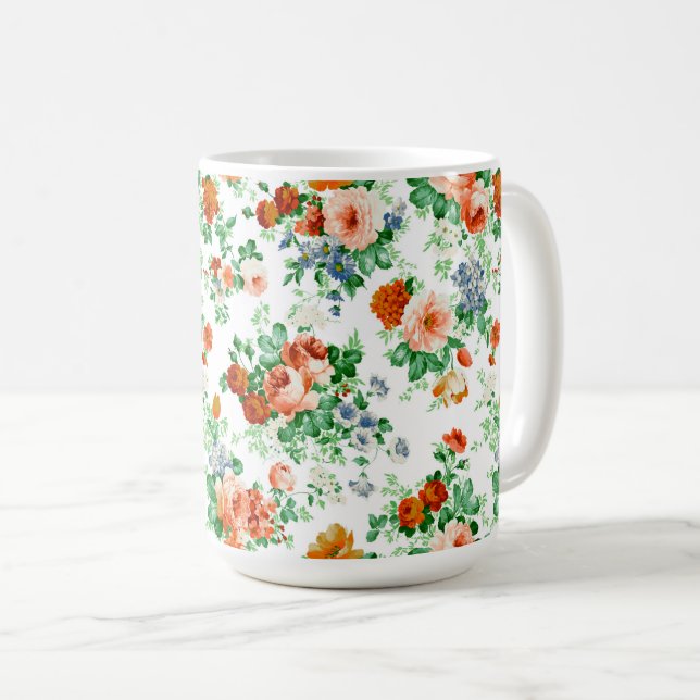 Farbige Blume und Rosa und Rote Rosen Kaffeetasse (VorderseiteRechts)