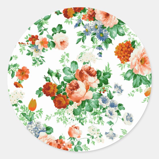 Farbige Blume und Rosa und Rote Rosen Runder Aufkleber (Vorderseite)