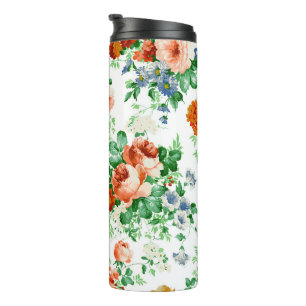 Farbige Blume und Rosa und Rote Rosen Thermosbecher