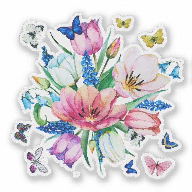 Farbige Blume und Schmetterlinge Aufkleber (Vorderseite)