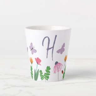 Farbige Blume und Schmetterlinge Monogramm H Milchtasse