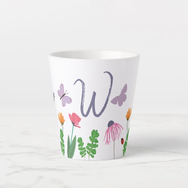 Farbige Blume und Schmetterlinge Monogramm W Milchtasse (Vorderseite)