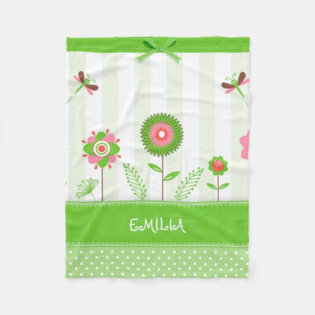 Farbige Blume und weiße Punkte Fleecedecke (Vorderseite)