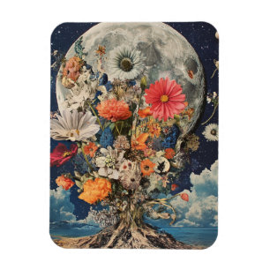 Farbige Blume unter Vollmond Magnet