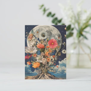 Farbige Blume unter Vollmond Postkarte
