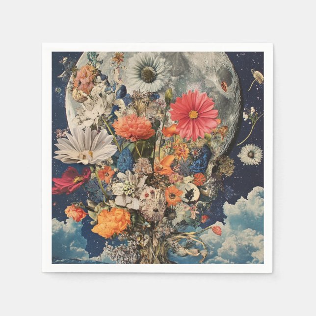 Farbige Blume unter Vollmond Serviette (Vorderseite)