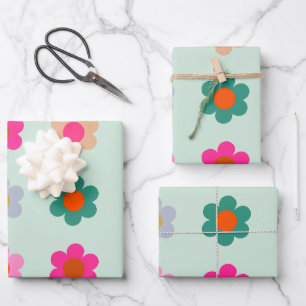 Farbige Blume Vintag Geschenkpapier Set