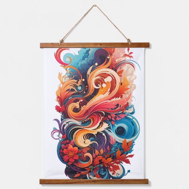 Farbige Blume Wandteppich Mit Holzrahmen (Vorderseite)