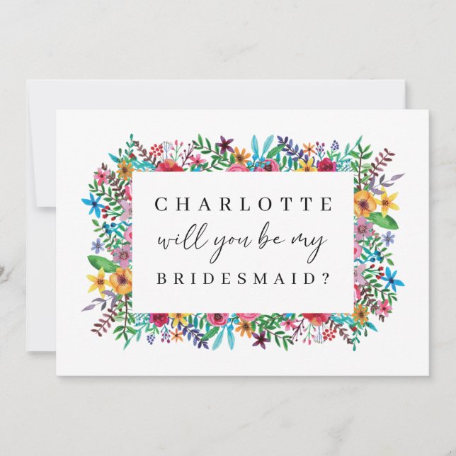 Farbige Blume werden meine Bridesmaid-Karte sein Einladung (Vorderseite)
