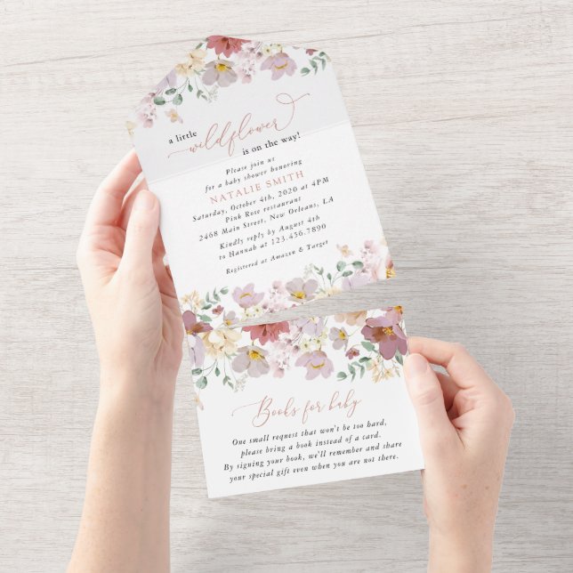 Farbige Blume, Wildblumen, Boho, Babydusche All In One Einladung (Abreißen)