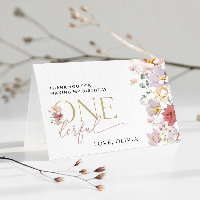 Farbige Blume, Wildblumen, erster Geburtstag Dankeskarte (Von Creator hochgeladen)
