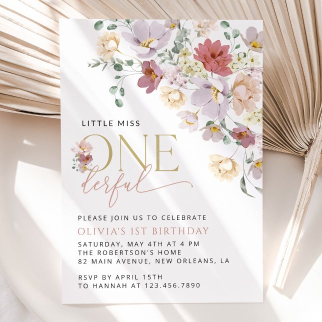 Farbige Blume, Wildblumen, erster Geburtstag Einladung (Von Creator hochgeladen)