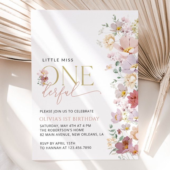 Farbige Blume, Wildblumen, erster Geburtstag Einladung (Von Creator hochgeladen)