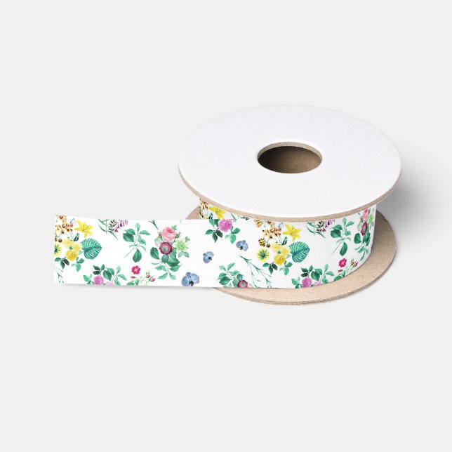Farbige Blume, wilde Blume, Rose, Lilien Satinband (Spule)