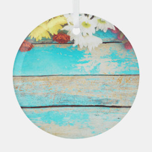 Farbige Blumen, antike Holzgrenze. Ornament Aus Glas