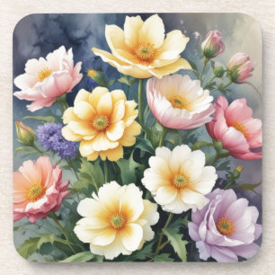 Farbige Blumen Elegante Aquarellmalerei Getränkeuntersetzer
