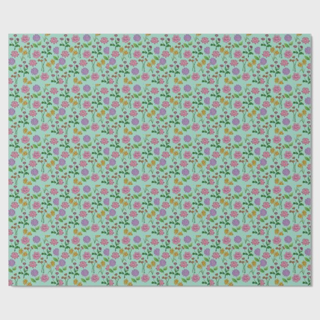 Farbige Blumen Geschenkpapier (Flach)