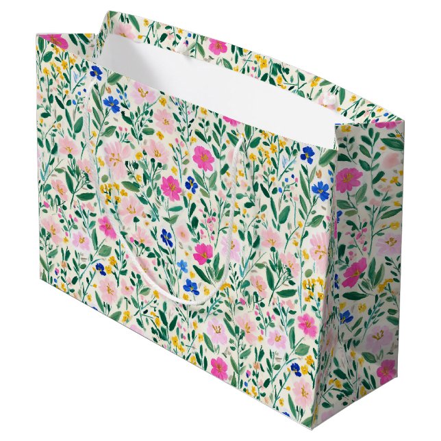 Farbige Blumen-Geschenktasche Große Geschenktüte (Rückseite Schrägansicht)