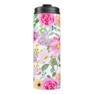 Farbige Blumen Hot Pink Thermosbecher