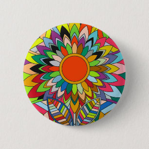 farbige Blumen-Mandala-Yaei-Design Button
