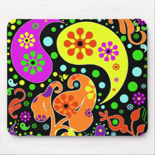 Farbige Blumen Retro Paisley Design Mousepad