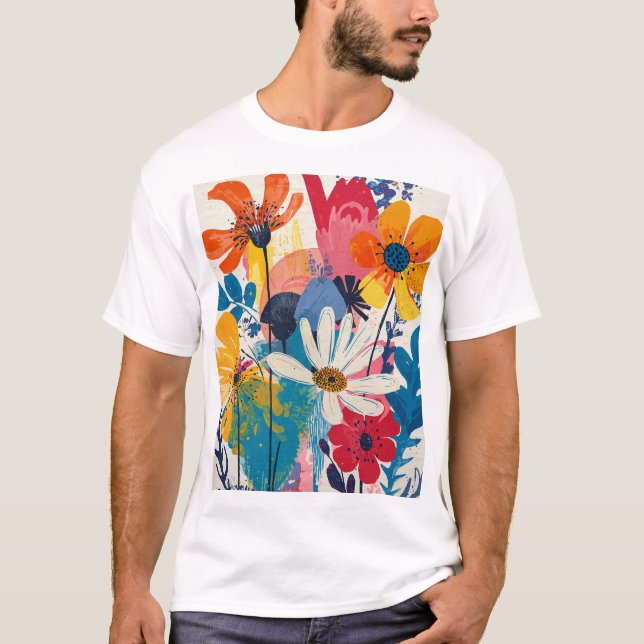 Farbige Blumen T-Shirt (Vorderseite)