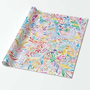 FARBIGE BLUMEN- UND BLATTMUSTER-PAPIERBOGEN GESCHENKPAPIER