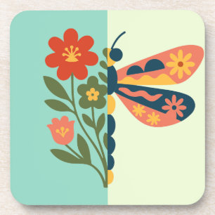 Farbige Blumen- und Schmetterlings-Grafikdesign Getränkeuntersetzer